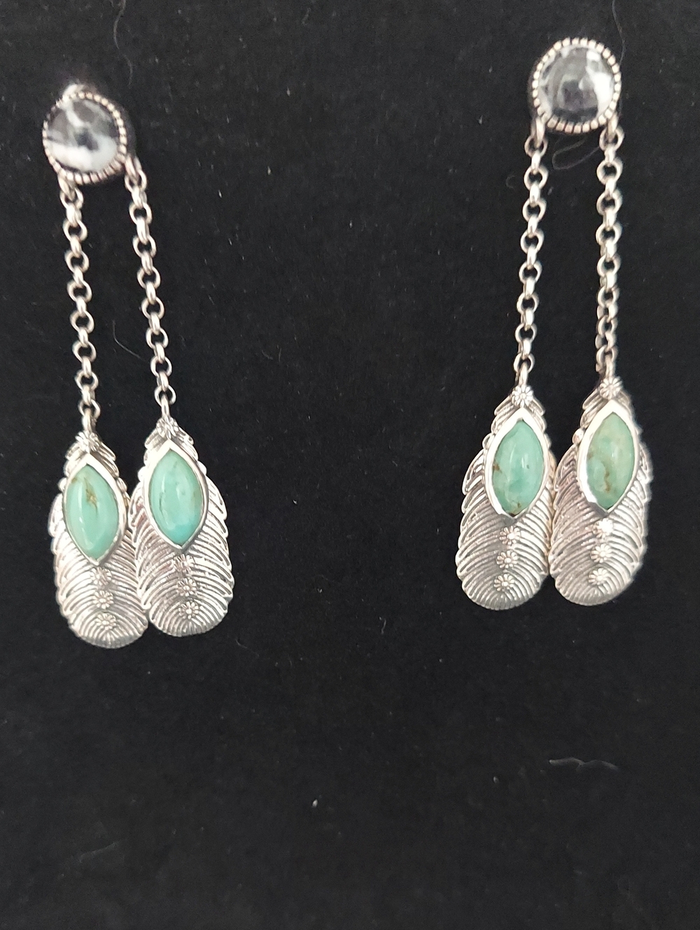 D'Joy Artisan Crafted Turquoise And White Buffalo Feather Earrings